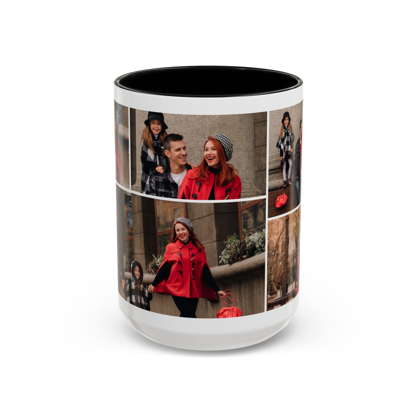 Happy Family Moments - Stylish Fall Family Photoshoot with Dad, Mom, and Daughter in Matching Outerwear Mug