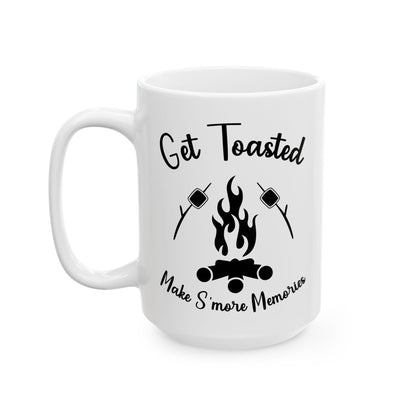 Minimalist Black and White Camping Design Ceramic Mug, (11oz, 15oz)