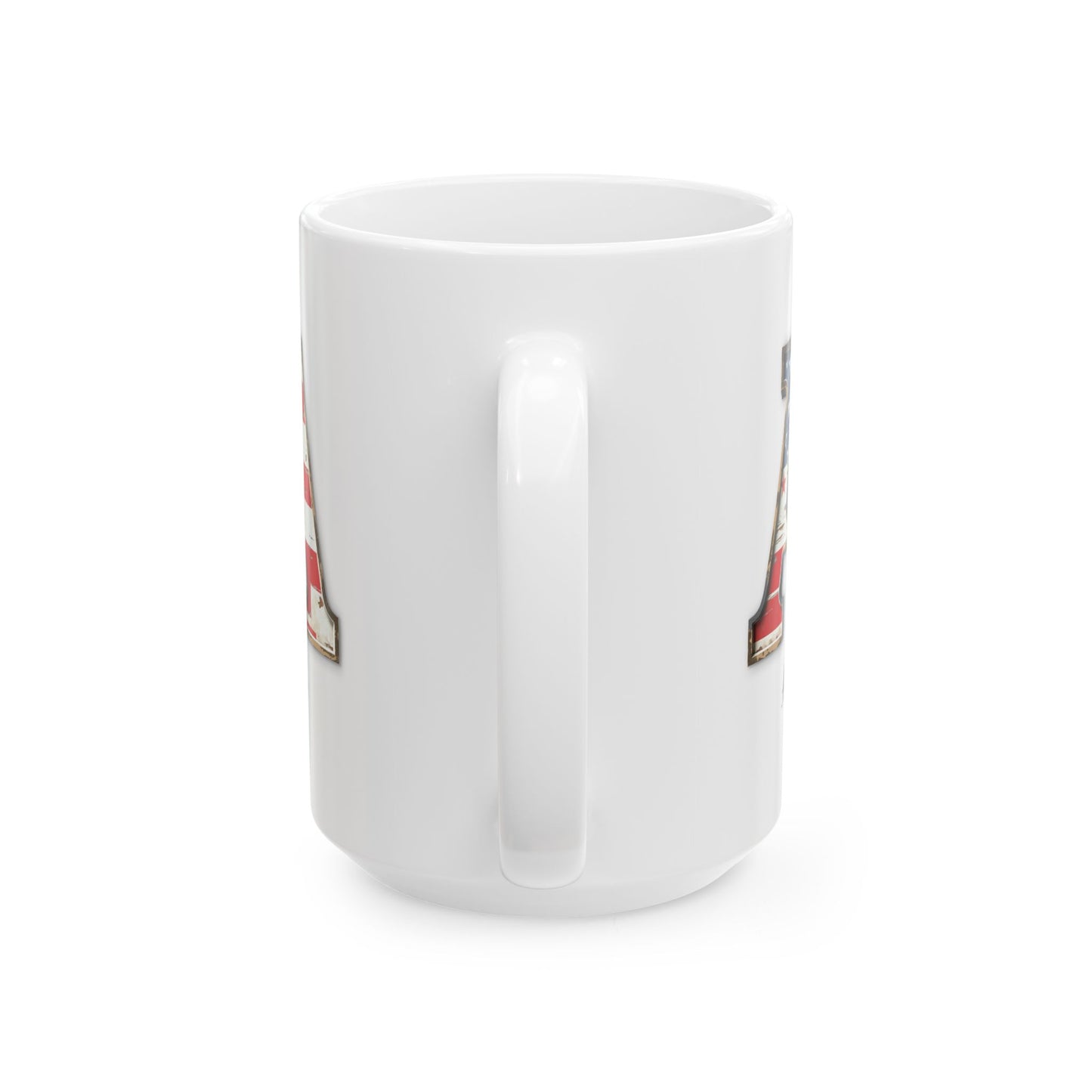 Mug - Patriotic American Flag Letter A with Kevin Name - Vintage Red, White, and Blue Design