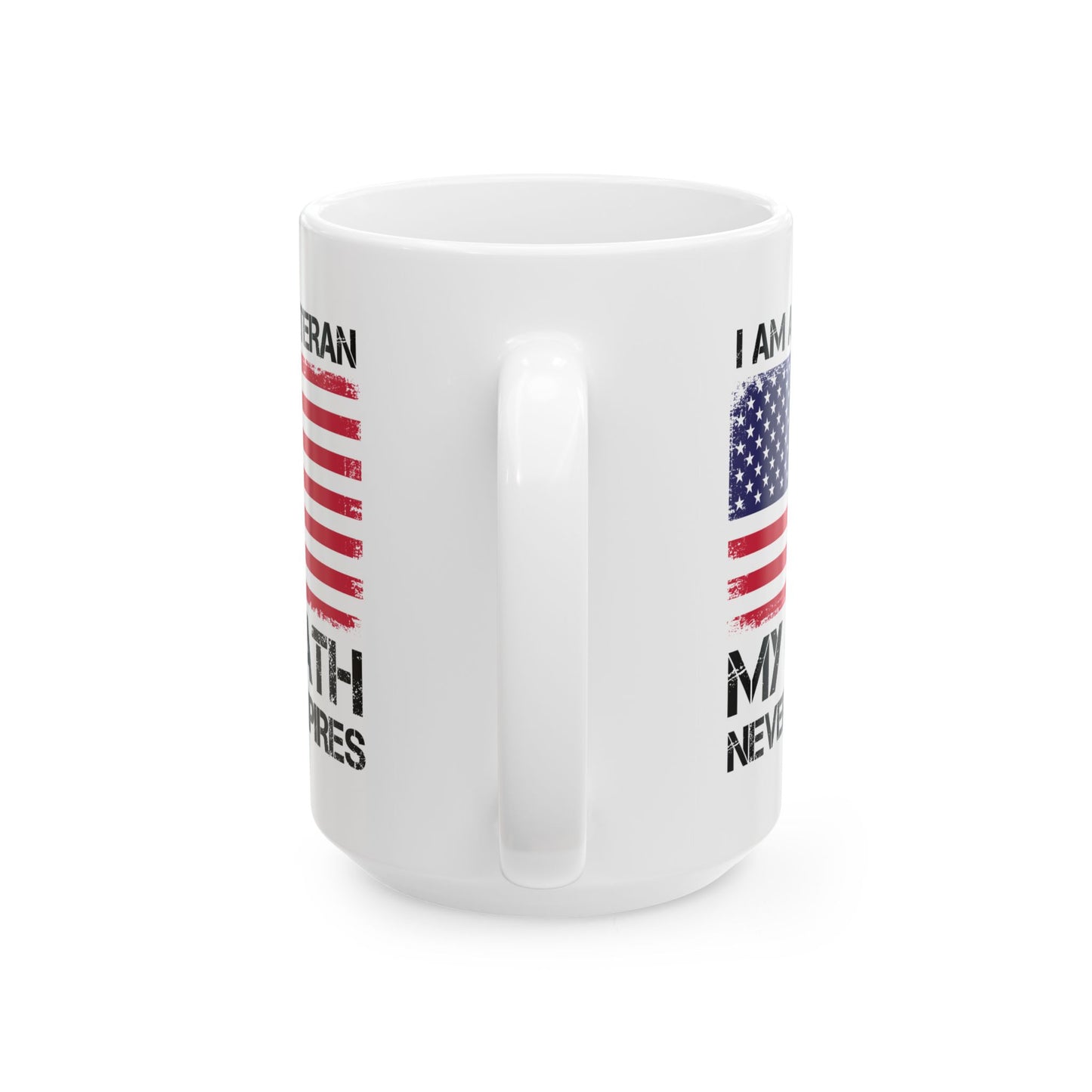 Patriotic American Flag Coffee Cup – White Ceramic Military Veteran Gift