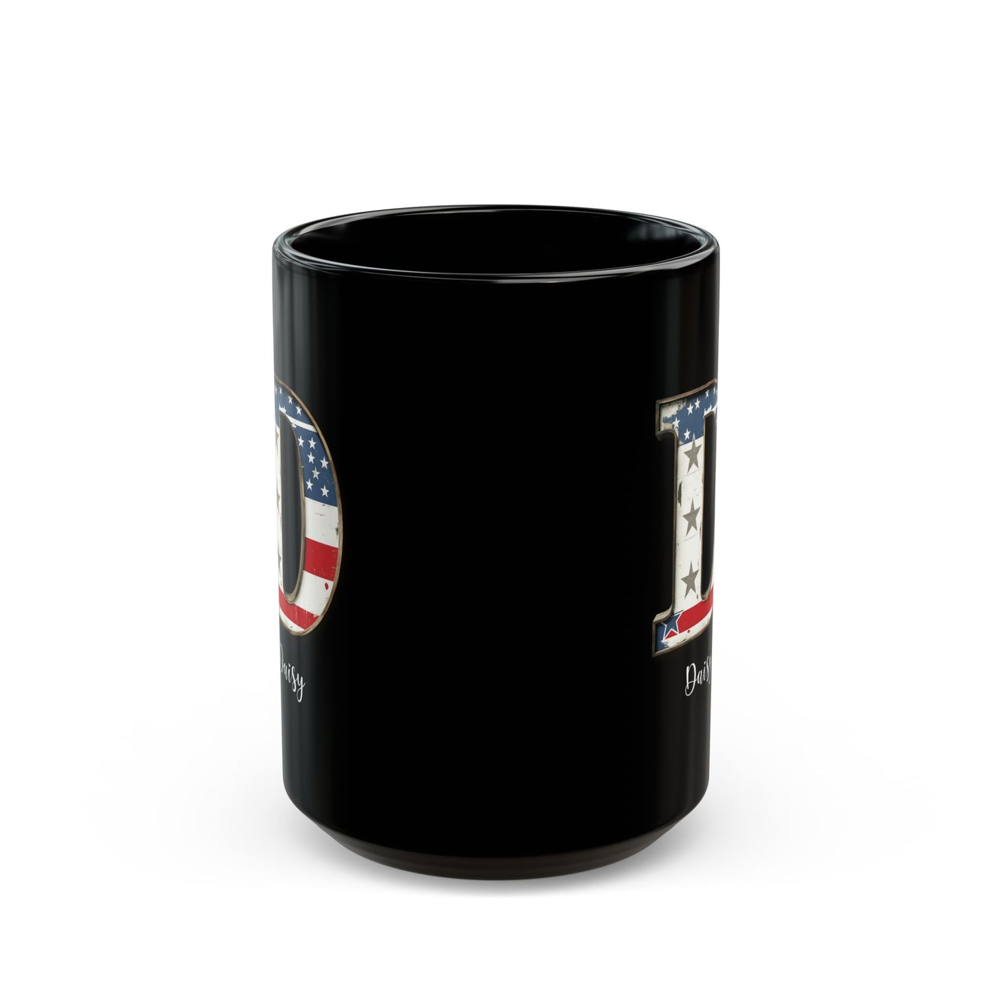 Mug - Patriotic American Flag Letter D with Kevin Name - Vintage Red, White, and Blue Design