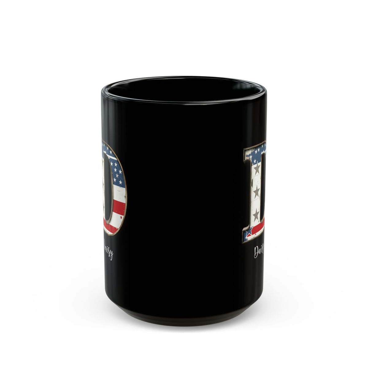 Mug - Patriotic American Flag Letter D with Kevin Name - Vintage Red, White, and Blue Design