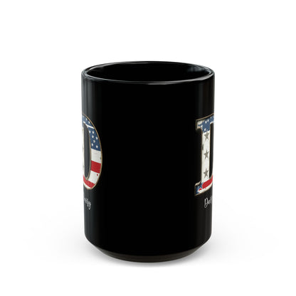 Mug - Patriotic American Flag Letter D with Kevin Name - Vintage Red, White, and Blue Design