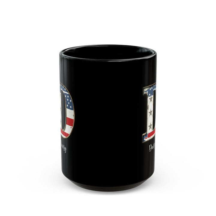 Mug - Patriotic American Flag Letter D with Kevin Name - Vintage Red, White, and Blue Design