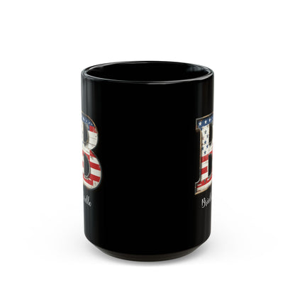 Mug - Patriotic American Flag Letter B with Kevin Name - Vintage Red, White, and Blue Design