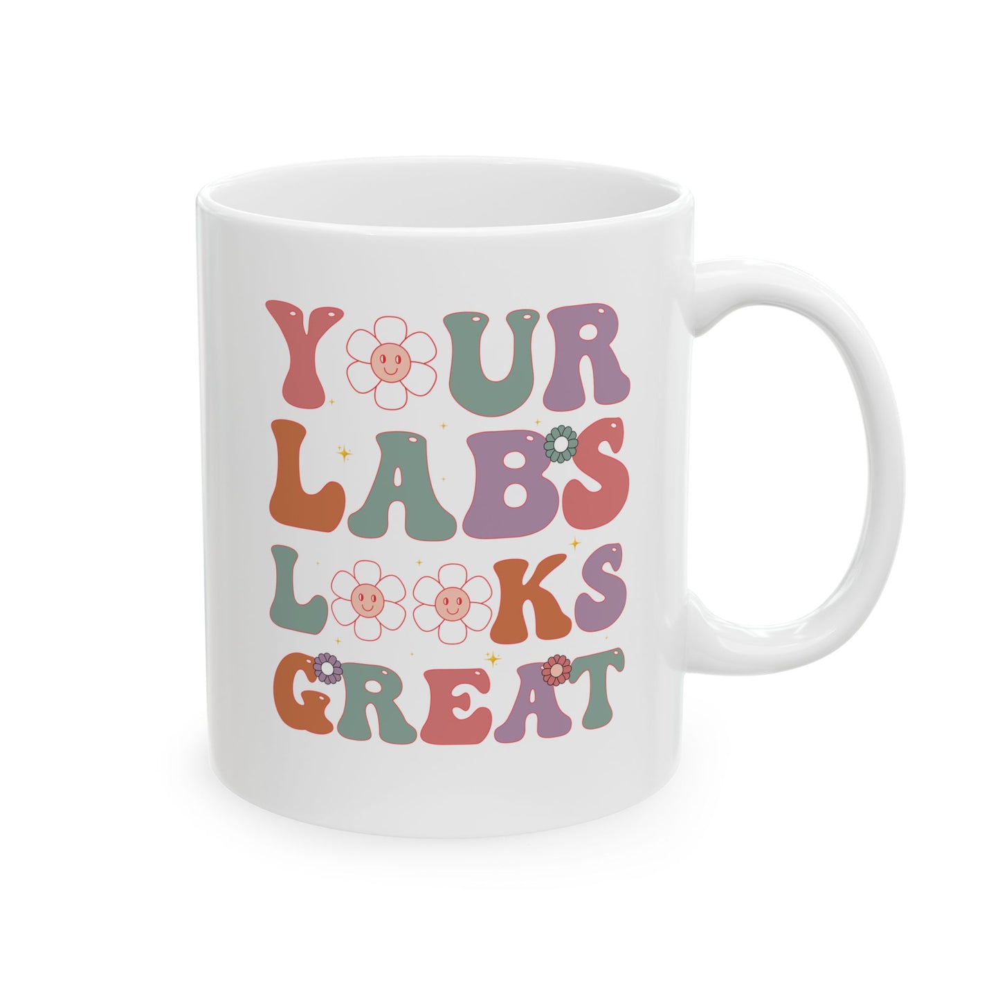 Funny White Coffee Cup for Lab Techs & Nurses – Retro Floral Medical Gift for Healthcare