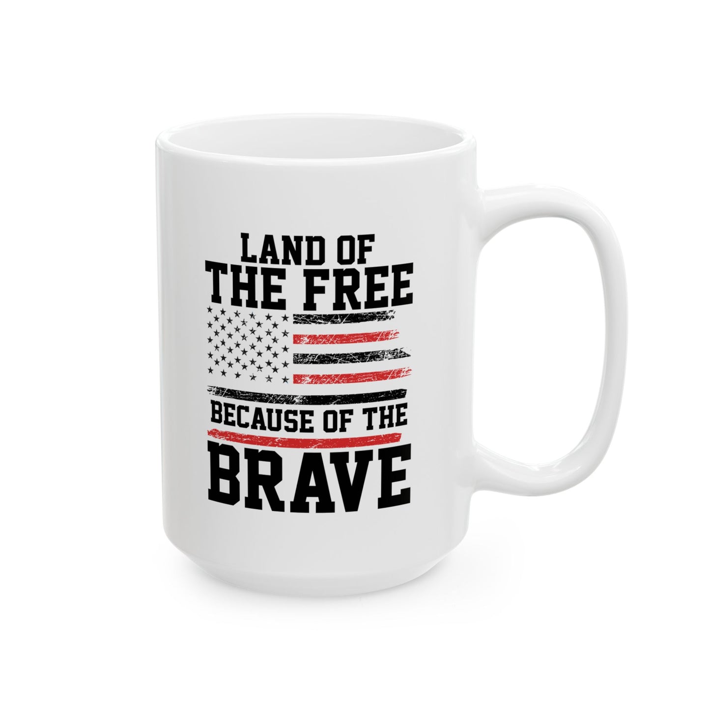 Land of the Free Because of the Brave Mug – White Patriotic Coffee Cup for Veterans, Military, 4th of July, Memorial Day, Independence Day – USA Flag Gift for Men & Women