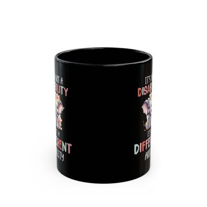 Cute Black Mug with Disability Support Message Motivational Coffee Cup for Advocates, Teachers, Moms