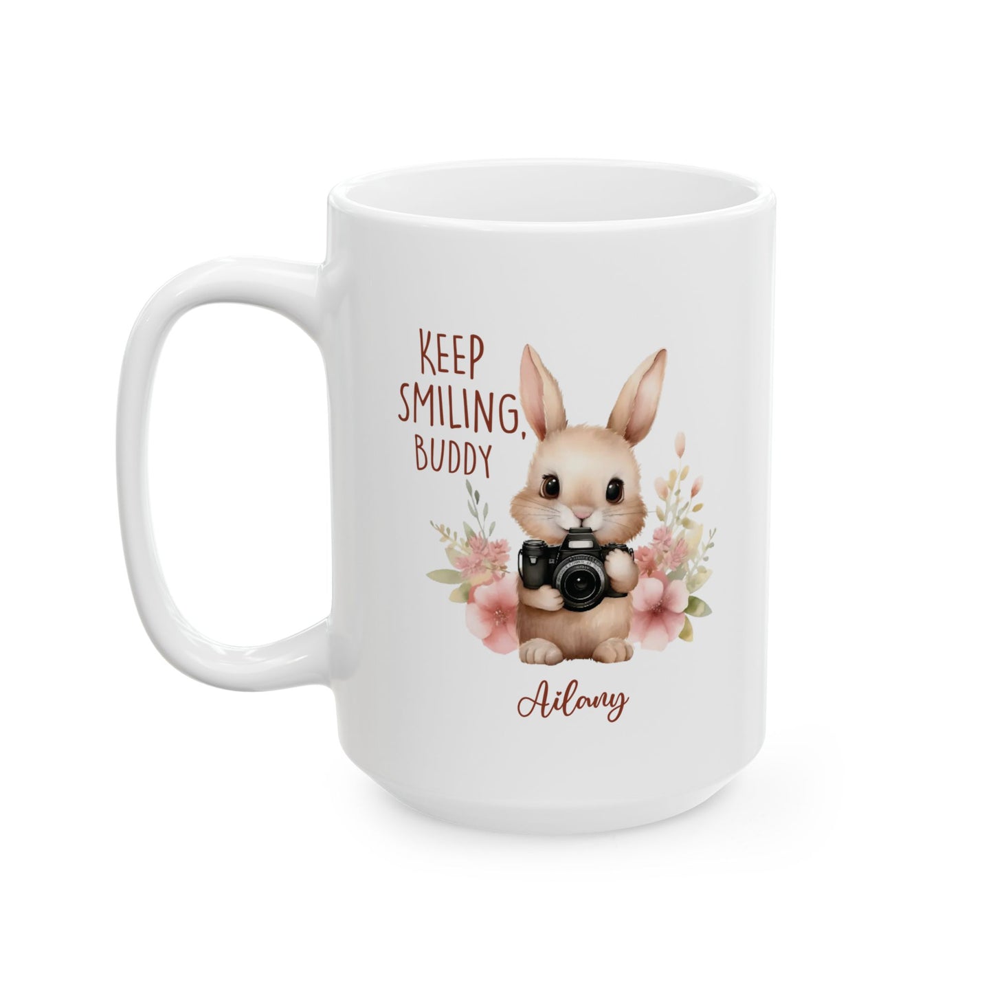 Keep Smiling Buddy Bunny Mug – Personalized Cute Gift with Name