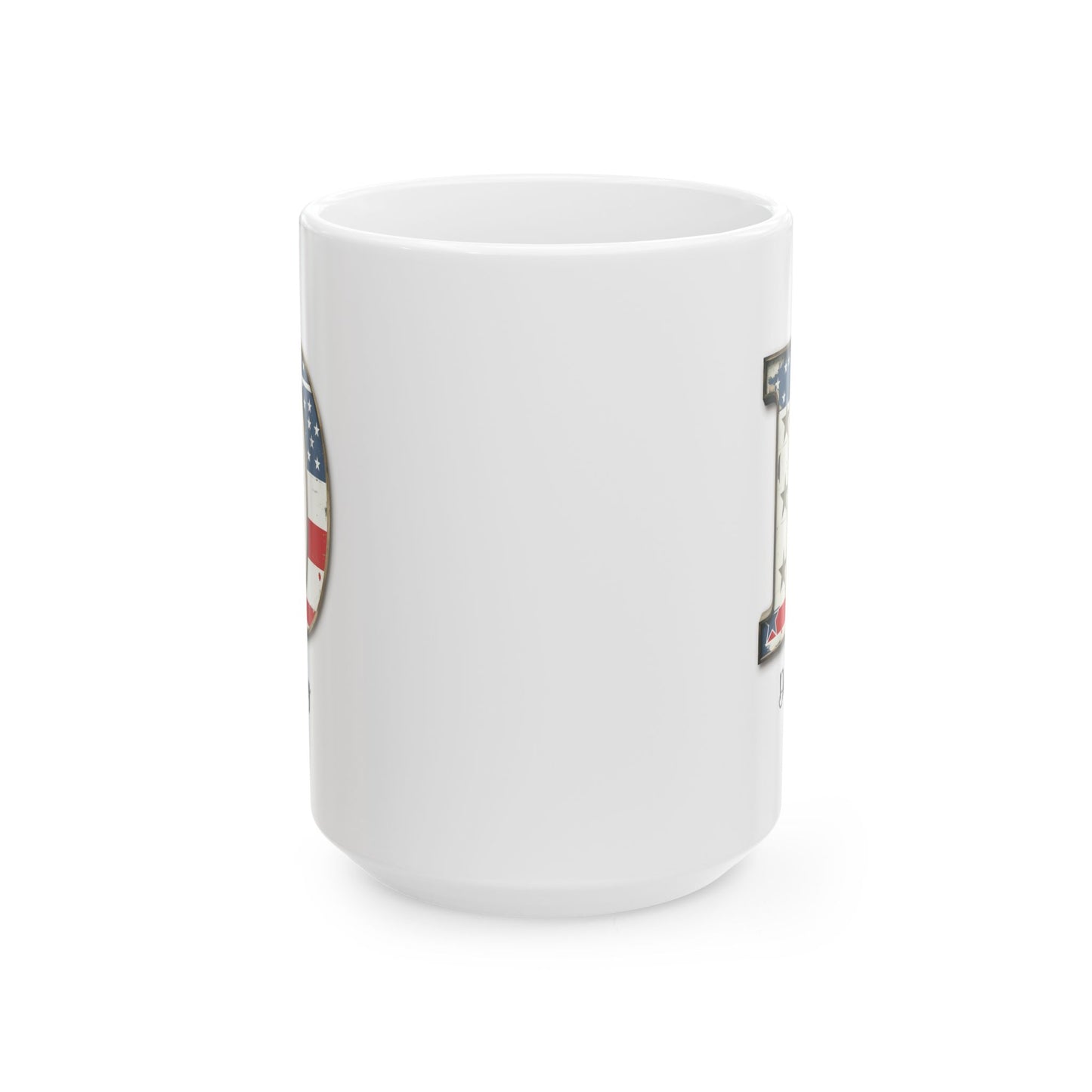 Mug - Patriotic American Flag Letter D with Kevin Name - Vintage Red, White, and Blue Design