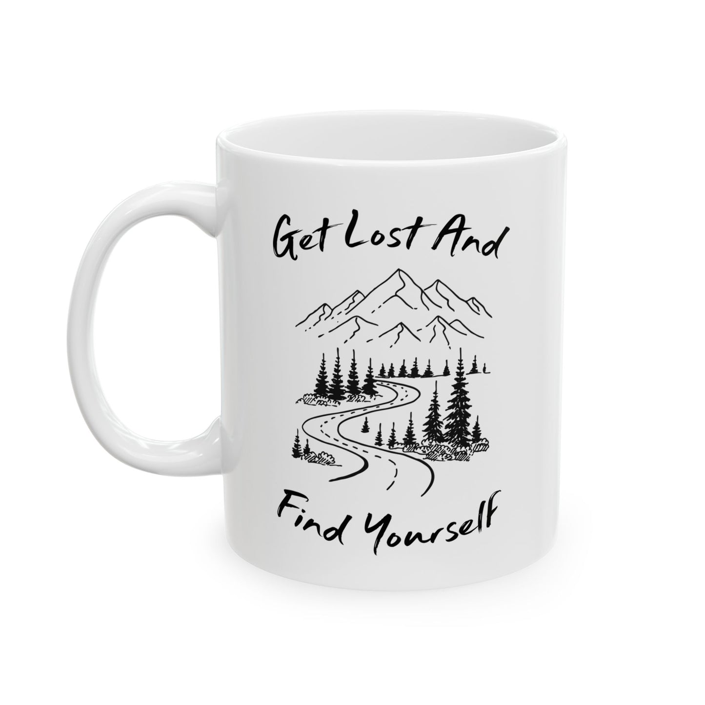 Minimalist Mountain Road Line Art Ceramic Mug, (11oz, 15oz)