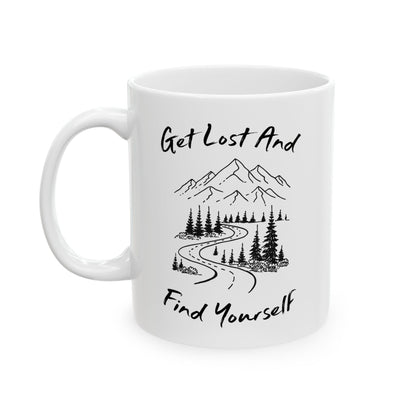 Minimalist Mountain Road Line Art Ceramic Mug, (11oz, 15oz)