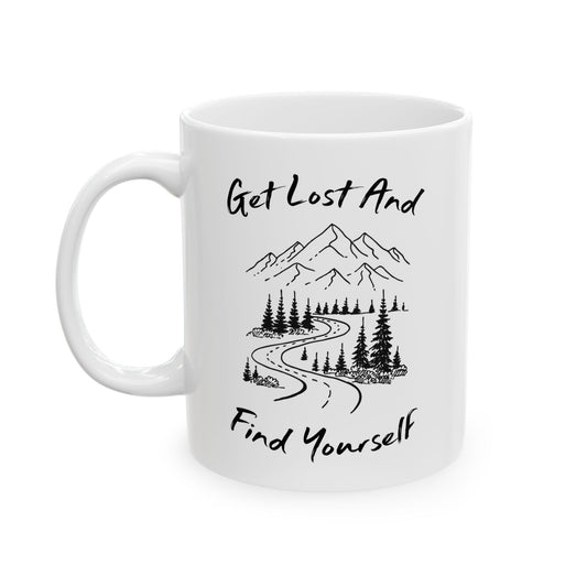 Minimalist Mountain Road Line Art Ceramic Mug, (11oz, 15oz)