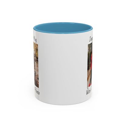 Family Fall Fashion - Mom, Dad, and Daughter in Stylish Outerwear Outdoors Mug