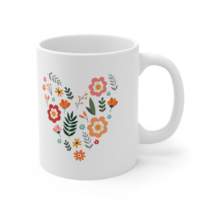 Floral Heart Design Mug - Colorful and Cheerful Gift for Loved Ones