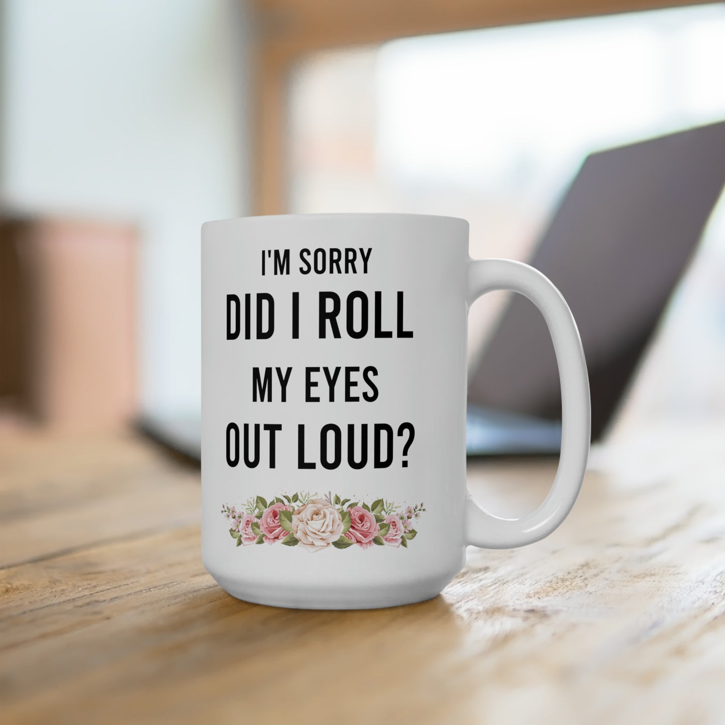 Funny White Coffee Mug with Floral Accent