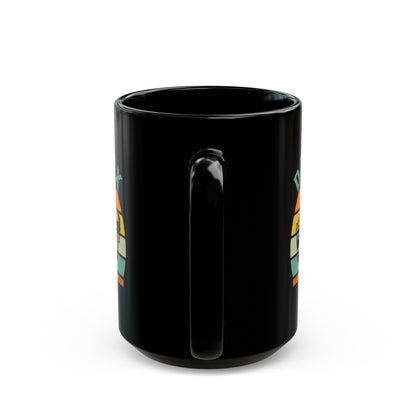 Dad Tax Mug – Black Retro Sunset Design with Snack Graphics