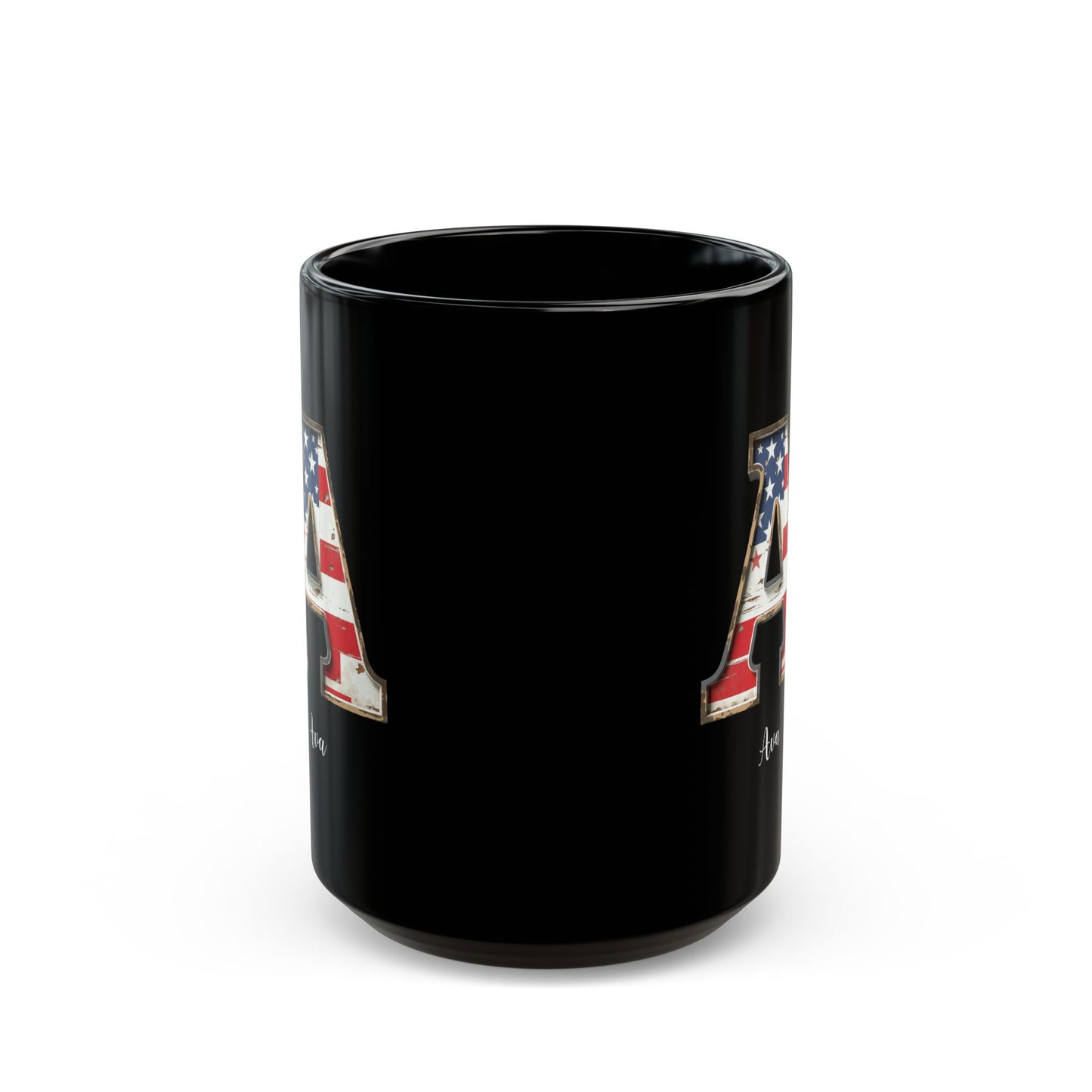 Mug - Patriotic American Flag Letter A with Kevin Name - Vintage Red, White, and Blue Design
