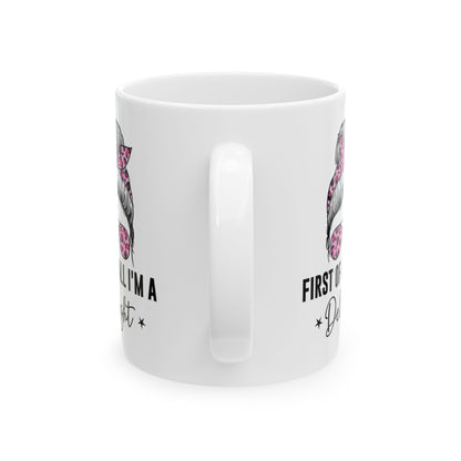 First of All, I'm a Delight – Quirky Mustache Mug with Leopard Print Accents
