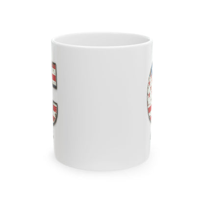 Mug - Patriotic American Flag Letter C with Kevin Name - Vintage Red, White, and Blue Design