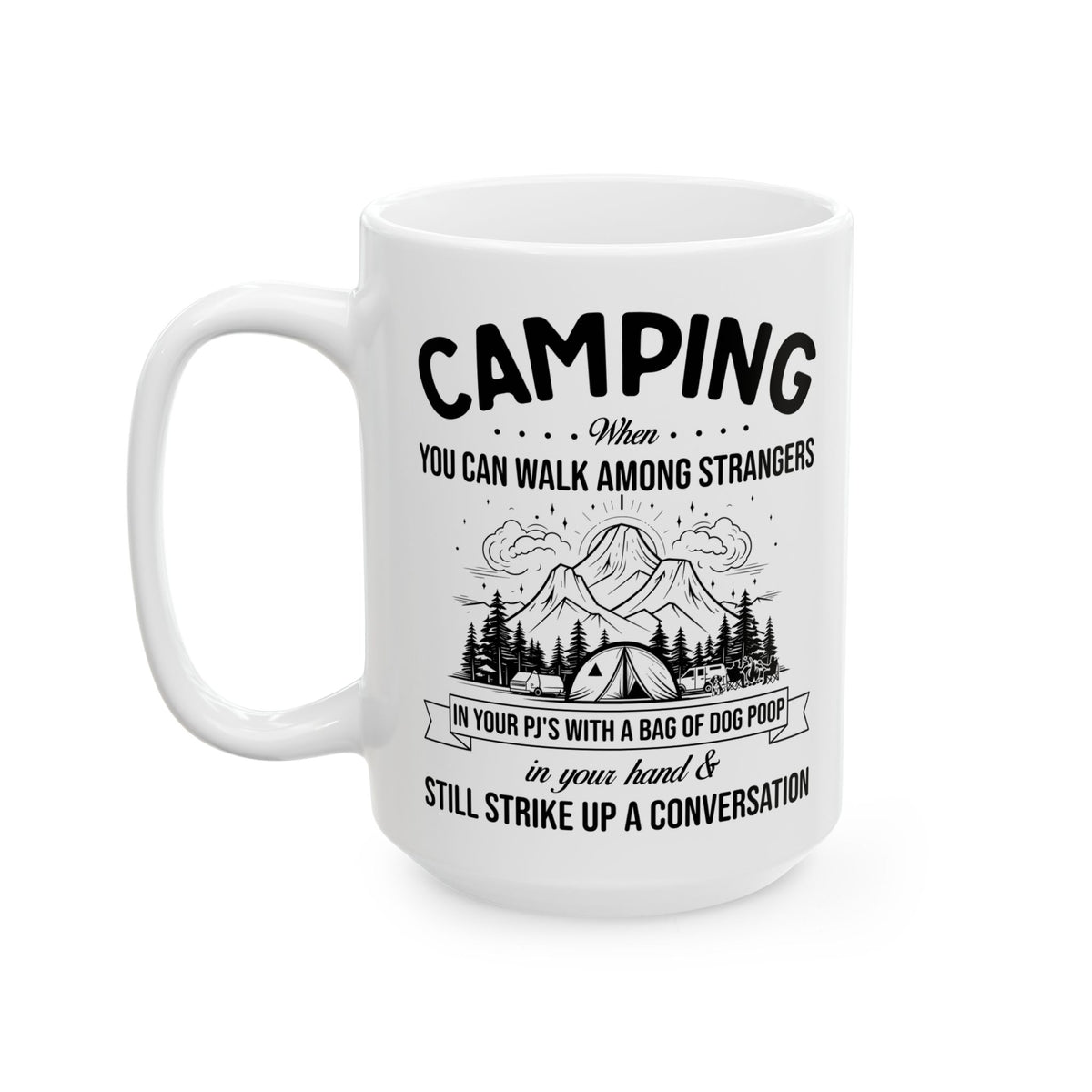 Minimalist Camping Adventure Design Ceramic Mug, (11oz, 15oz)