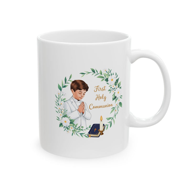 First Communion Boy White Mug – Holy Gift with Prayer Design