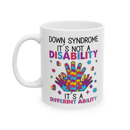 Down Syndrome Awareness Mug – Puzzle Hand Design – Support & Inclusion Gift Cup