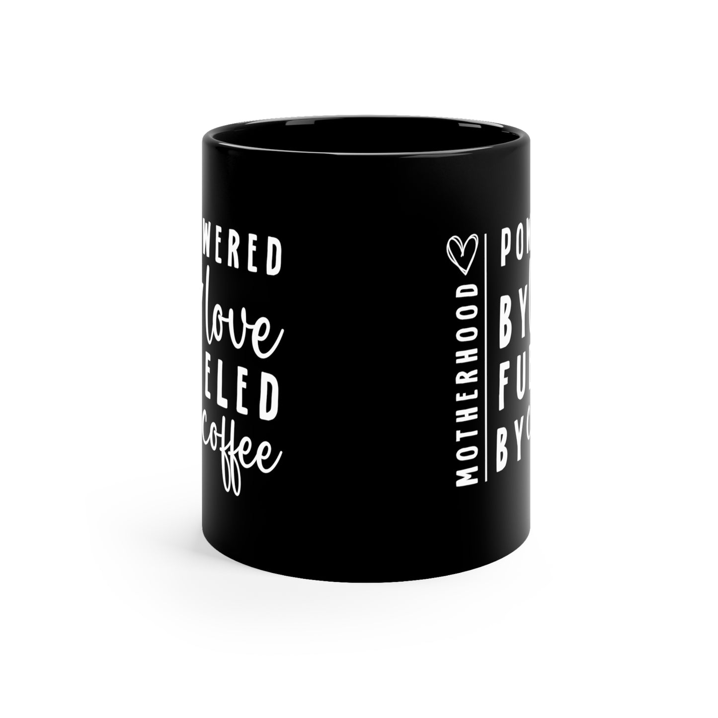 Powered by love 11oz Black Mug