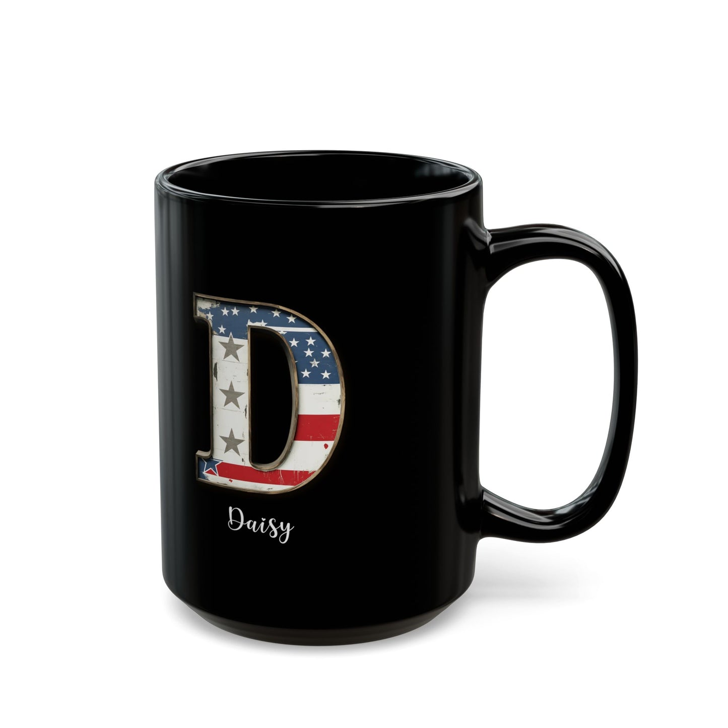 Mug - Patriotic American Flag Letter D with Kevin Name - Vintage Red, White, and Blue Design