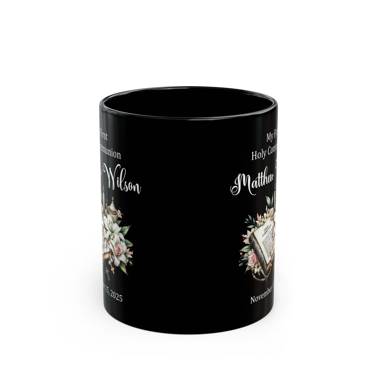Black First Communion Mug – Matthew Wilson – Personalized Keepsake 2025
