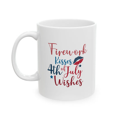 Firework Kisses 4th of July Wishes Mug – Patriotic Coffee Cup Gift