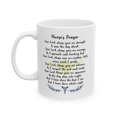 White Nurse Prayer Coffee Mug – Inspirational Christian Gift for RN, LPN, CNA – Thank You Mug for Nurses, Nursing Students, Healthcare Heroes