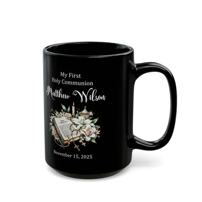 Black First Communion Mug – Matthew Wilson – Personalized Keepsake 2025