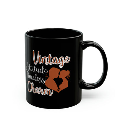Vintage Charm Black Coffee Mug – Elegant Romance Gift for Women