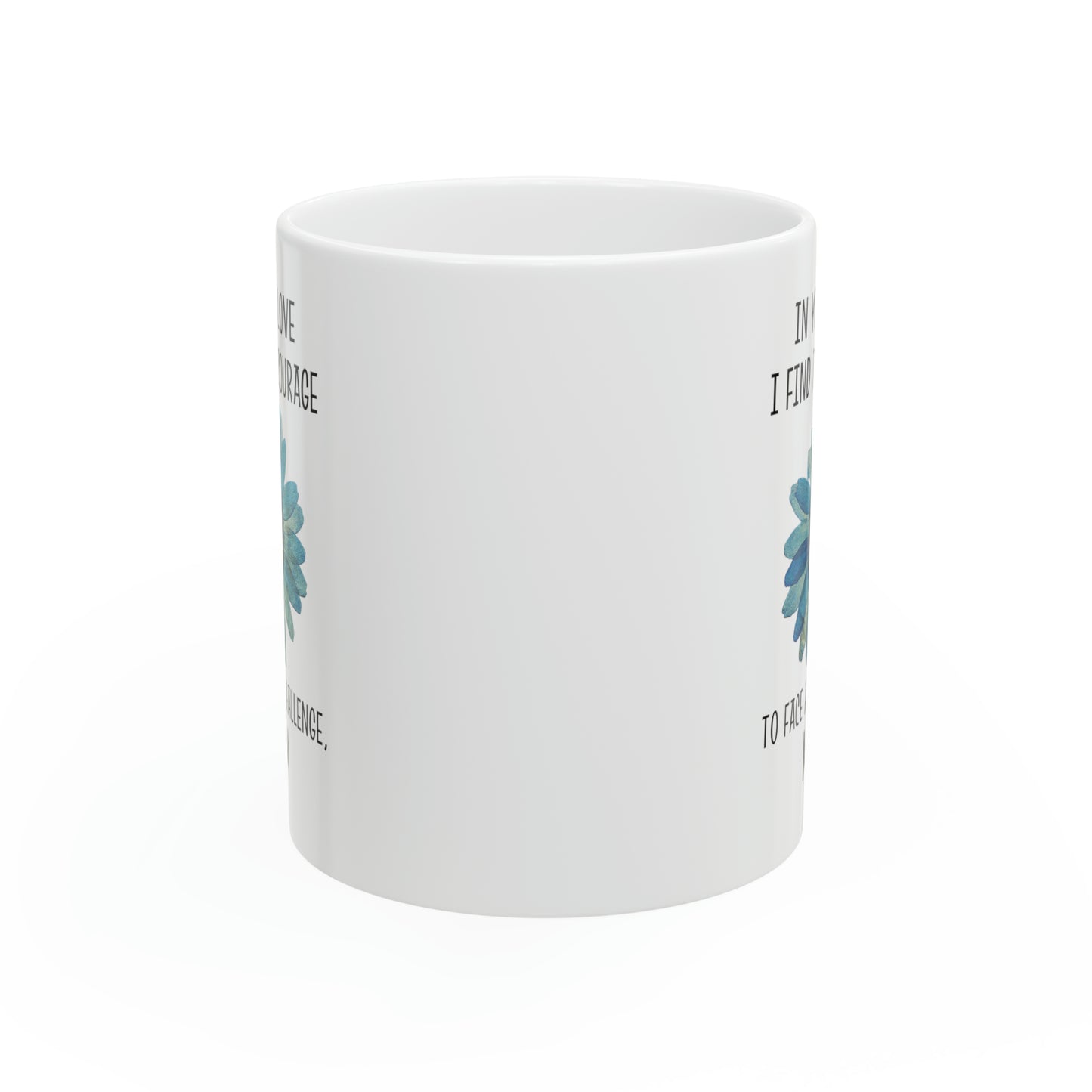 White Ceramic Mom Mug – Courage to Face Challenges with Floral Print