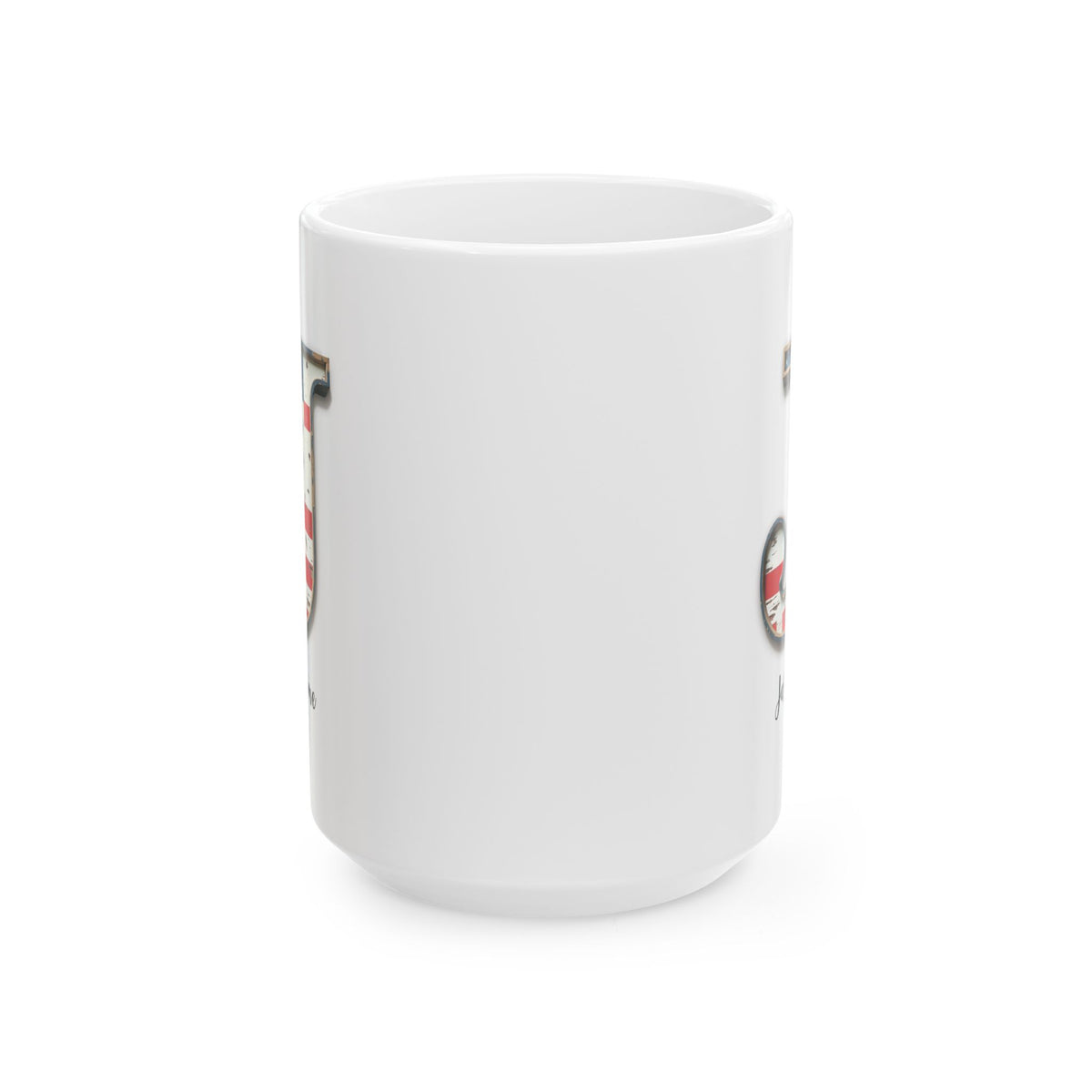 Mug - Patriotic American Flag Letter J with Kevin Name - Vintage Red, White, and Blue Design