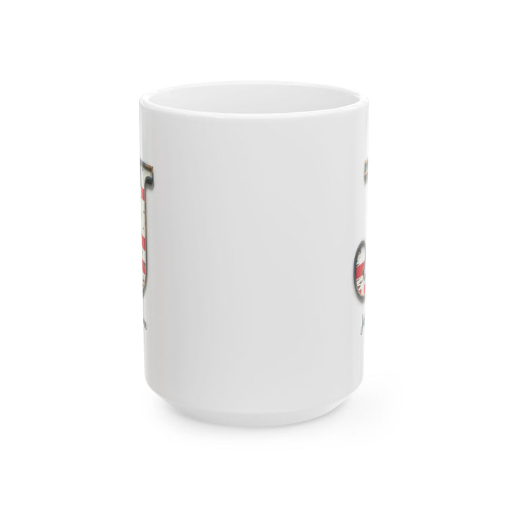 Mug - Patriotic American Flag Letter J with Kevin Name - Vintage Red, White, and Blue Design