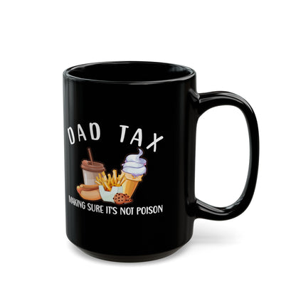Dad Tax Mug – Black with Colorful Snack Graphics