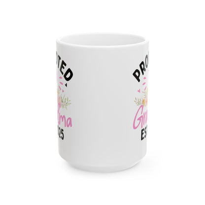 Promoted to Grandma Est 2025 White Mug, (11oz, 15oz)