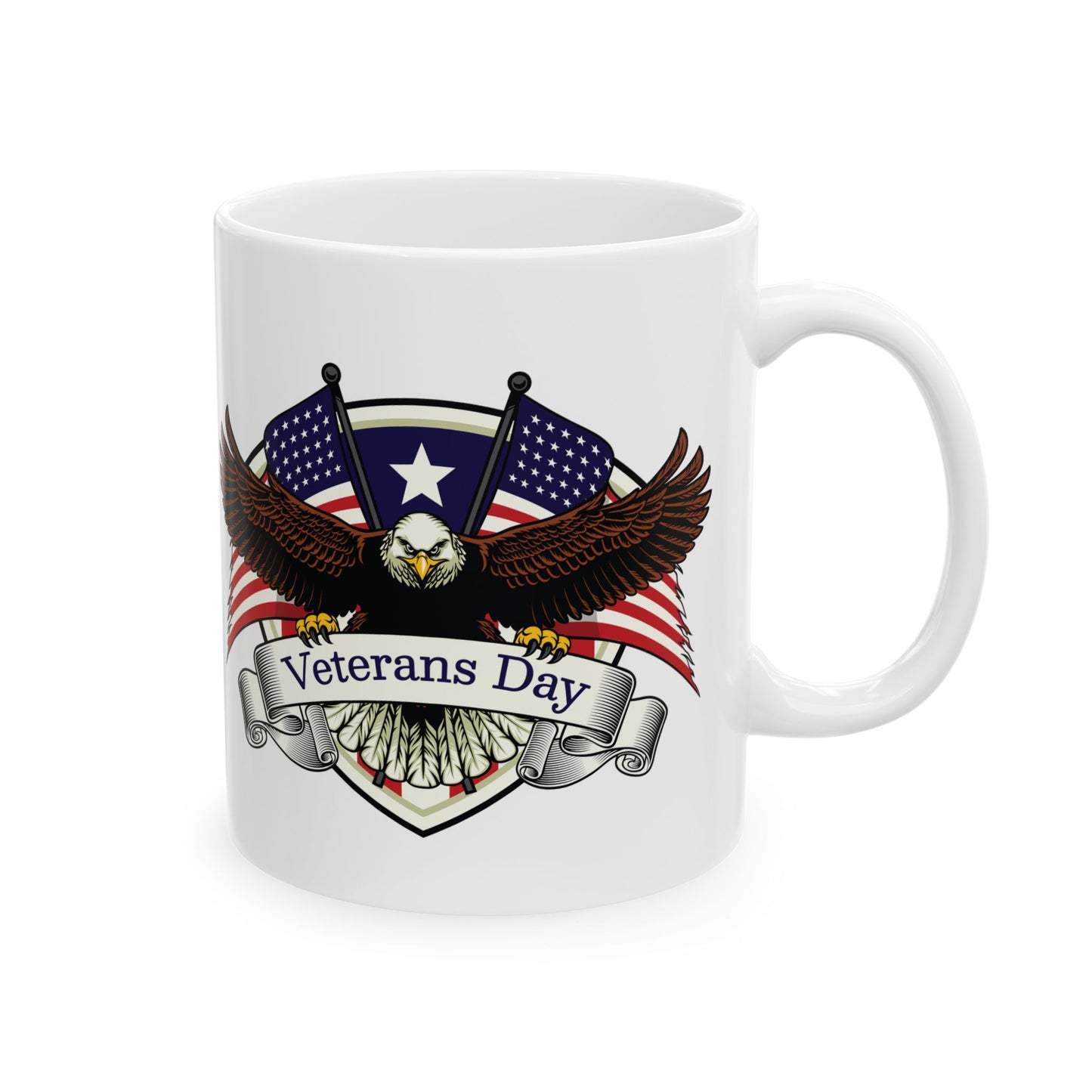 Veterans Day Mug – Patriotic Bald Eagle Coffee Cup with American Flag