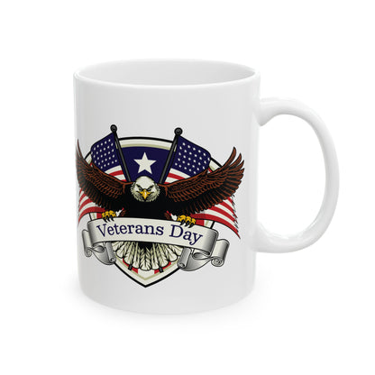 Veterans Day Mug – Patriotic Bald Eagle Coffee Cup with American Flag