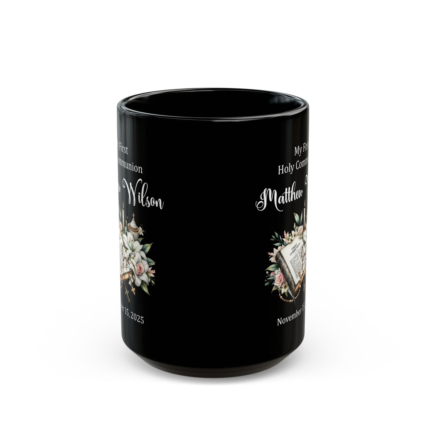 Black First Communion Mug – Matthew Wilson – Personalized Keepsake 2025