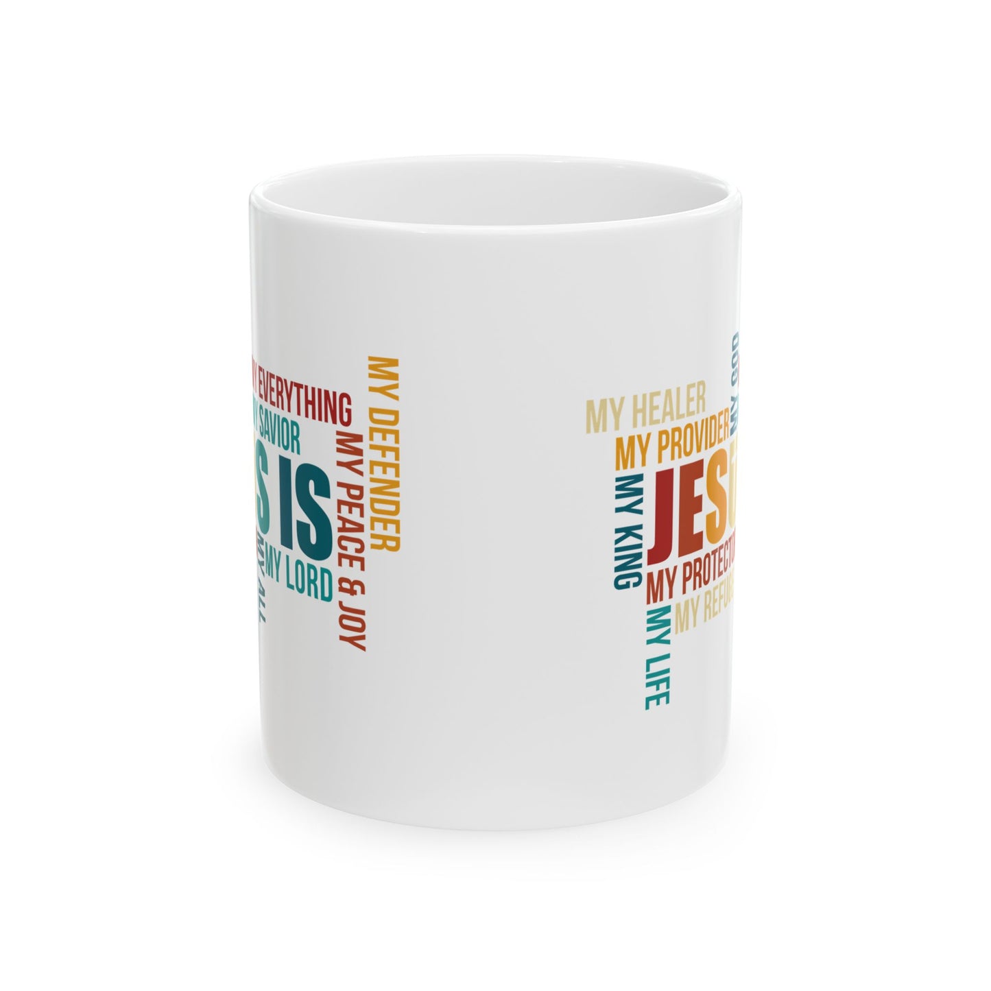 Jesus Is Word Cloud White Mug – Christian Faith Inspiration