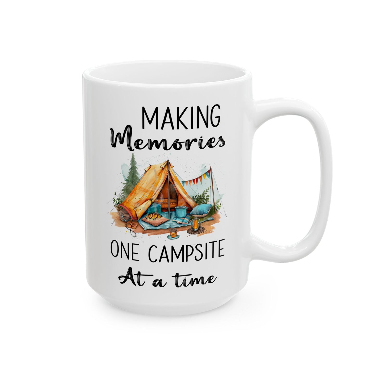 Cozy Glamping Tent with Campfire Ceramic Mug, (11oz, 15oz)