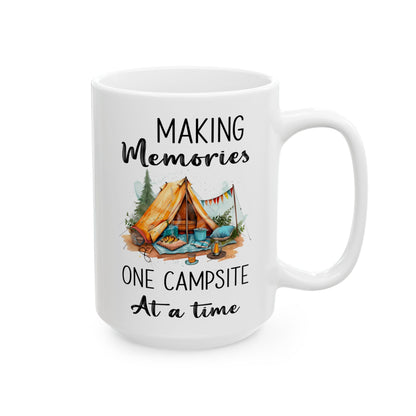 Cozy Glamping Tent with Campfire Ceramic Mug, (11oz, 15oz)