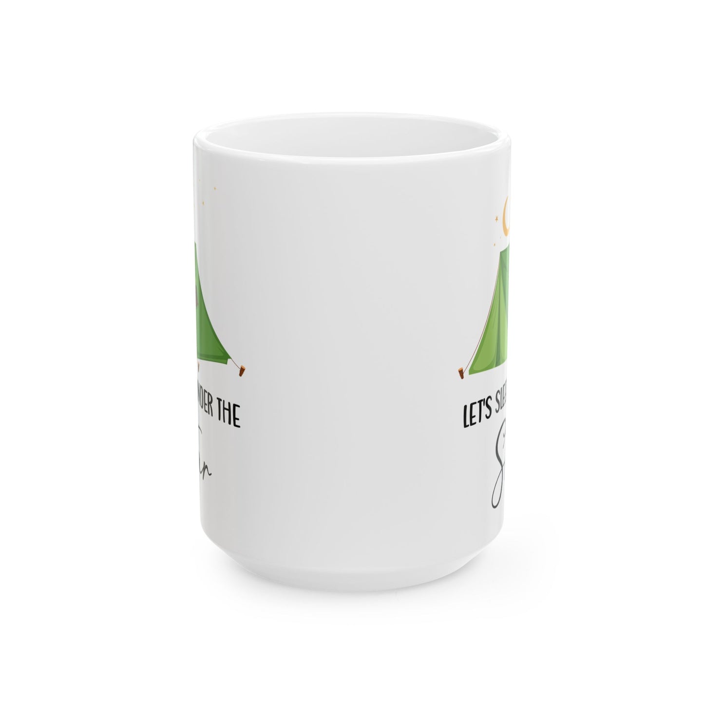 Green Camping Tent Under Moon and Stars Ceramic Mug, (11oz, 15oz)