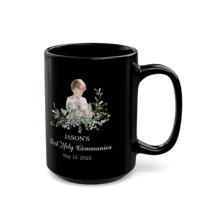 Jason's First Holy Communion Black Mug – Custom May 15, 2025 Gift