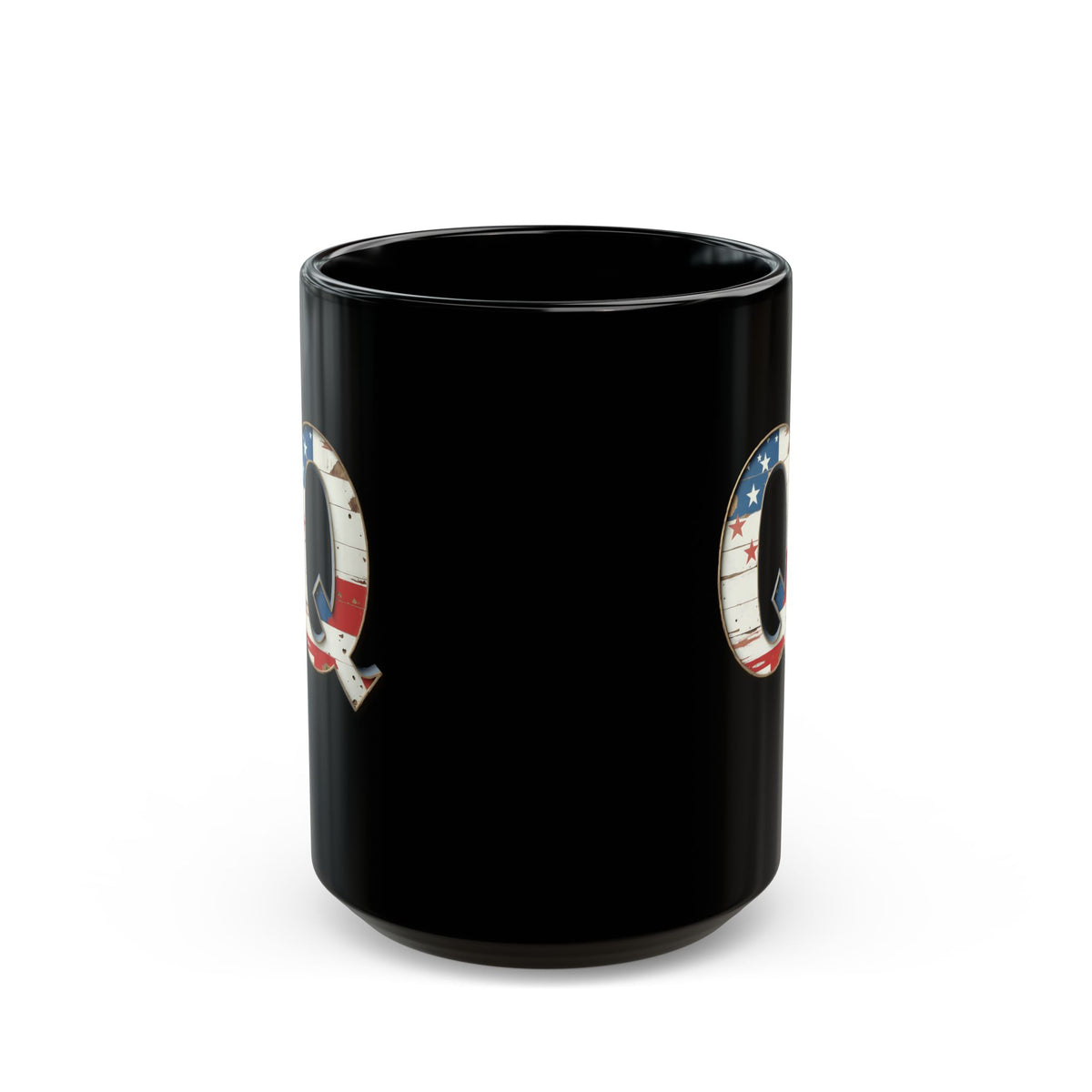 Mug - Patriotic American Flag Letter Q with Kevin Name - Vintage Red, White, and Blue Design