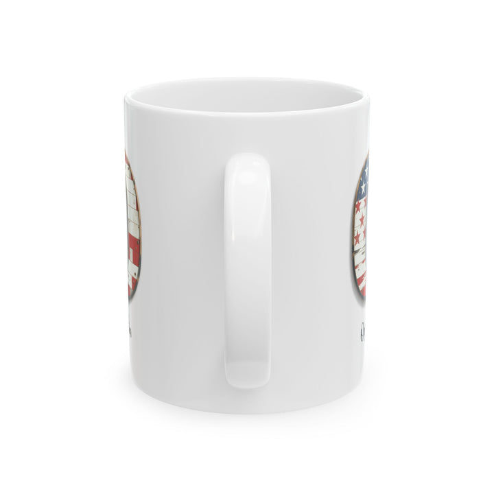 Mug - Patriotic American Flag Letter O with Kevin Name - Vintage Red, White, and Blue Design