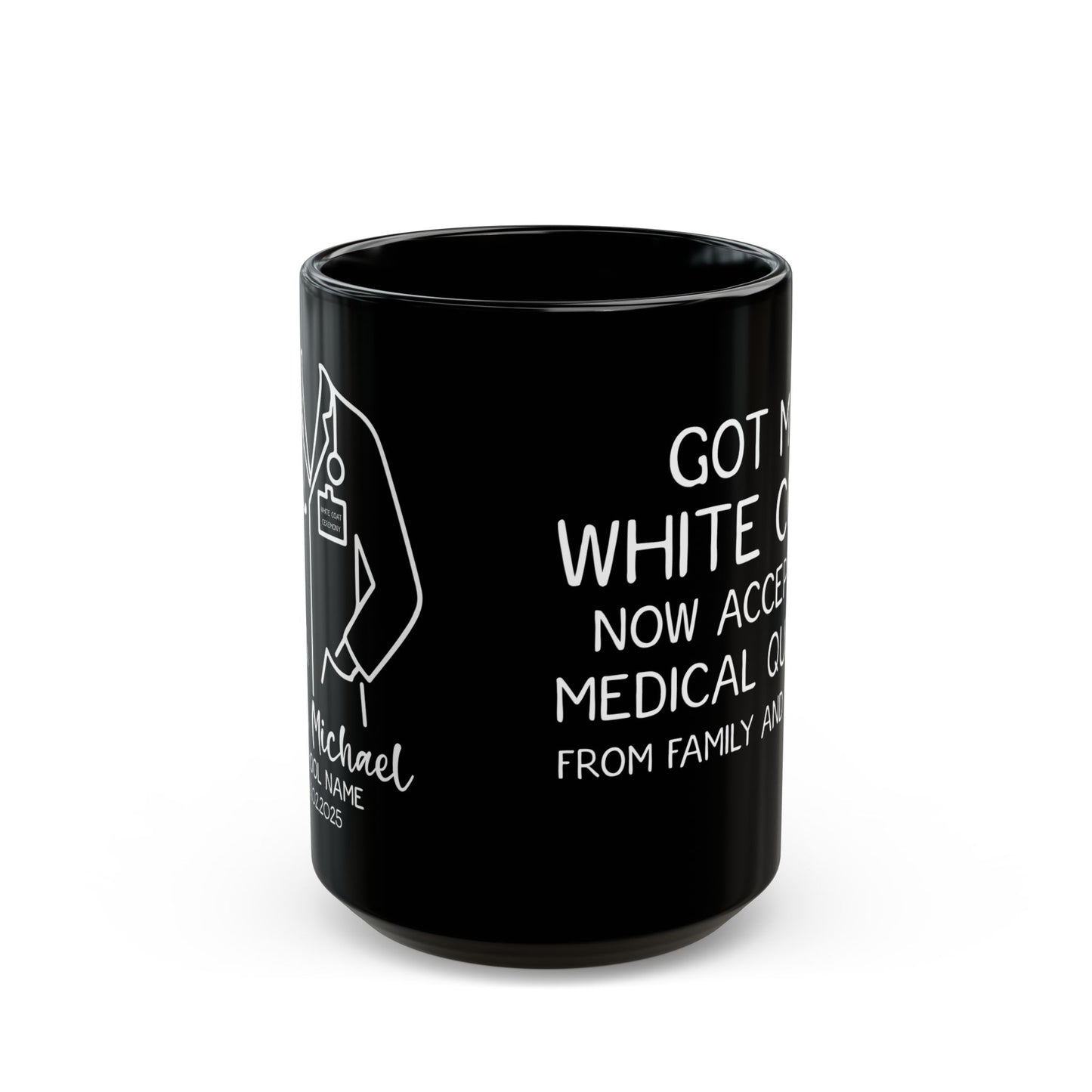 Black White Coat Ceremony Mug – Personalized Gift for Medical Student, Doctor, or PA
